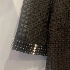 Black Textured Dress with Beaded and rhinestone Trim thumbnail 3