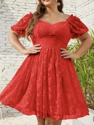 SBetro Plus 2XL Red Lace Overlay Puff Sleeve Sweetheart Mini Dress Coquette NWT thumbnail 1