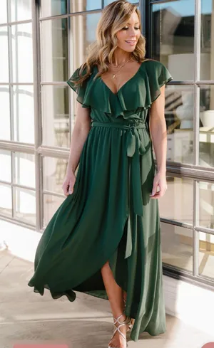 NWT Baltic Born Evergreen Katya Ruffle Maxi Dress Womens S Formal Coquette thumbnail 1