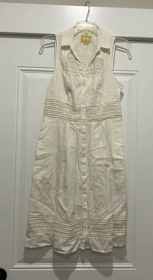 Anthropologie Maeve 4 Ivory Eyelet Fit Flare Dress Button Casual Beach Preppy thumbnail 1