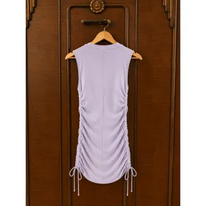 Zara NWT Medium Lavender Ruched Mini Dress Side Drawstring Bodycon Sleeveless thumbnail 2