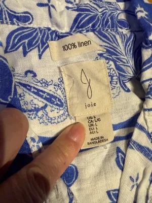Joie Linen Matching Set Blue/White Floral Two-Piece Pantsuit Coord L/XL coastal thumbnail 4