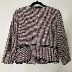 Talbots Grosgrain Trim Black Multicolored Peach Tweed Academia Cropped Jacket 4 thumbnail 6