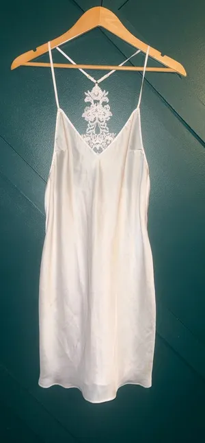 Victoria's Secret White Satin Chemise with Lace Back Slip Dress thumbnail 1