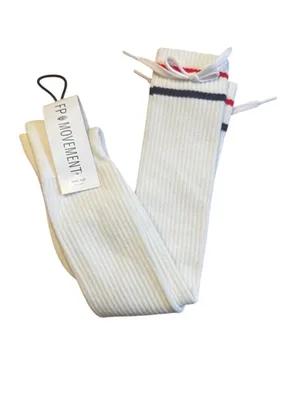 NWT‎ Free People Knee High Athletic Socks White Stripes Bow Laces OS thumbnail 6