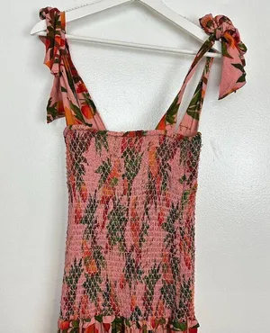 FARM RIO Mango Trees Smocked Bodice Midi Dress in Mango Trees Pink Size Small thumbnail 12