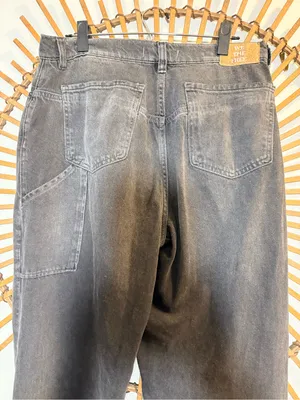 Free People We The Free Tinsley Baggy High Rise Straigjt Leg Jeans Faded Black Slouch Grunge thumbnail 7