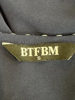 BTFBM Tiered Midi Dress Navy/ White Rick Rack Trim adjustable straps size Small thumbnail 9