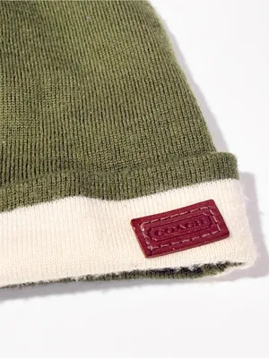 Coach Green and Cream Wool Beanie Hat Unisex thumbnail 2