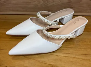 Perphy Pointed Toe Pearl Strap Slip On Heel Pumps thumbnail 1