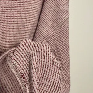 Aerie Red White Waffeknit Oversized Crewneck Pullover Sweatshirt thumbnail 7