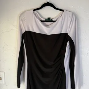 Lauren Ralph Lauren Women's Black & White Long Sleeve Sheath Dress Old‎ Money thumbnail 2