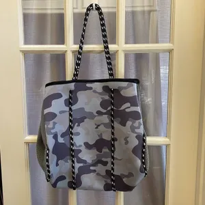 Neoprene Gray Camo Tote Bag With‎ Zipper Pouch thumbnail 2