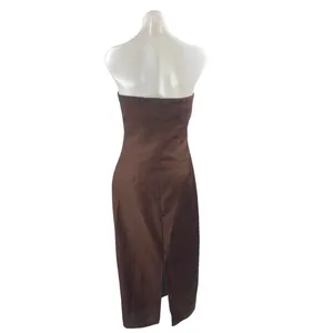 Commense Women's Brown Sleeveless Strapless Tube Bandeau Midi Sheath Dress Sz S thumbnail 3