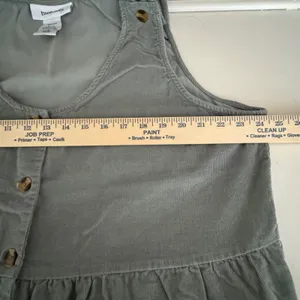 Vintage Style Sage Green Corduroy Button-Front Midi Pinafore Dress Pockets Fall thumbnail 6
