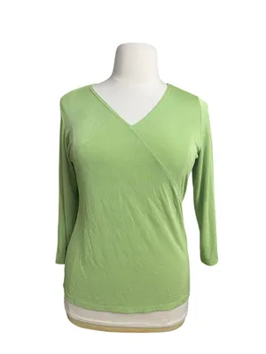Women’s Faux Wrap V-Neck Top in Lime Green thumbnail 2