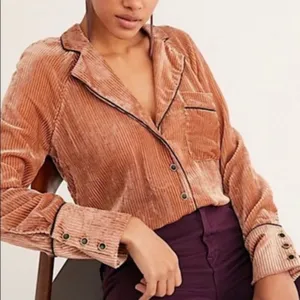 NEW Womens Free People Tan Corduroy Teddy Jacket L thumbnail 1
