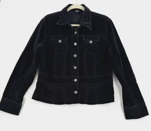 Rafaella Velvet Jacket Women 14 Black Button Front Peplum Trucker Stretch Y2K thumbnail 1
