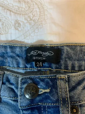 Vintage Ed Hardy Denim Bootcut Jeans Hot Pink Logo & Embroidery Ladies Sz 24 thumbnail 5