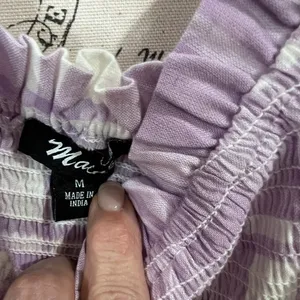 Main Strip Smocked linen type gingham plaid dress thumbnail 9