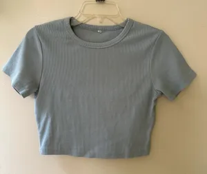 Shein ash blue ribbed crop top thumbnail 1