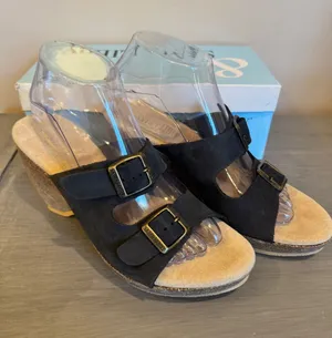 Sam & Libby Wedge Sandal Ankle Strap Size 8 Cork Heel‎ Black Open Toe NIB thumbnail 1