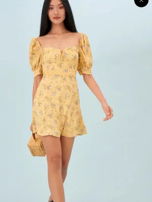 Reformation Yellow Floral Puff-Sleeve Mini Dress thumbnail 3
