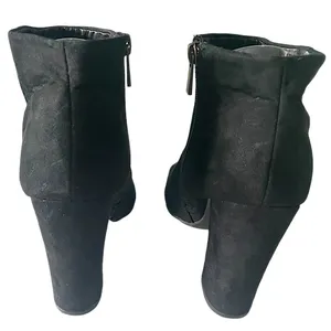 Bamboo•Black Faux Suede•Peep•Toe Ankle Boot•Size 9• 4”Block Heel thumbnail 9