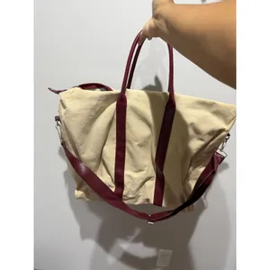 Carolina Herrera Canvas Leather Trim Tote Bag Beige Shopper Travel Bag P thumbnail 4