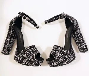 CHINESE LAUNDRY | Black Tweed Plaid Platform Block Heel size 8.5M thumbnail 1