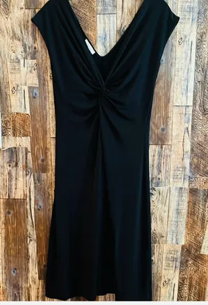 London Times women's black dress with twist in the front size12 16 wide x 44 l thumbnail 1