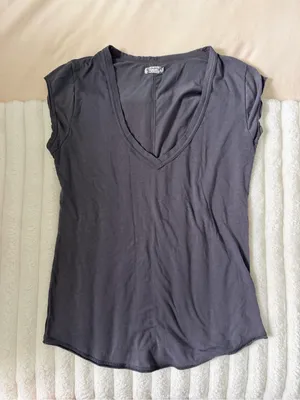 Free People V-Neck Short Sleeve Top — Blue Gray thumbnail 1