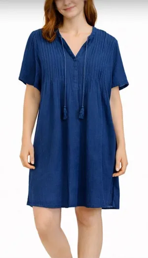 Chico’s blue gauze seamed front tassel tie sundress size small thumbnail 1