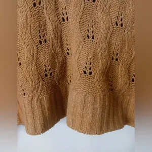 Pink Rose Camel Brown Open Knit Collared Cropped Sweater -‎ Size M thumbnail 8