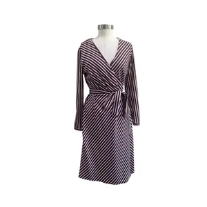 Banana Republic Brown Stripe Faux Wrap Career Office‎ Midi Dress Size 6 thumbnail 2