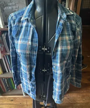 American Eagle blue plaid boyfriend S button down shirt thumbnail 1