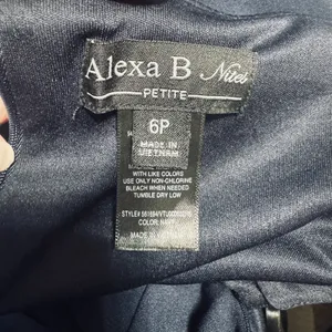 Alexa B Nites Navy Blue Formal Long Gown Dress 6P Petiite‎ draped neckline thumbnail 8