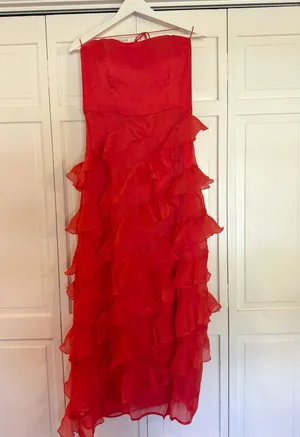 Hutch Lou ruffled tiered square neck halter midi dress thumbnail 3