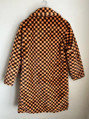 Hot and Delicious Fuzzy Feelings Checkered Faux Fur Teddy Trench Coat Size Med thumbnail 3