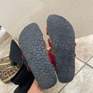 Birkenstock BIRKI comfort Red Strappy Slide Sandals Womens 38 L7 M5 Cork ShoesI thumbnail 5
