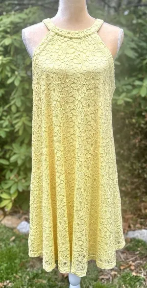 Betsey Johnson 2000s vintage Butter Yellow Lace MinI Swing Dress Sz 8 thumbnail 1