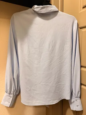 Mango Light Blue Tie Neck Blouse thumbnail 4