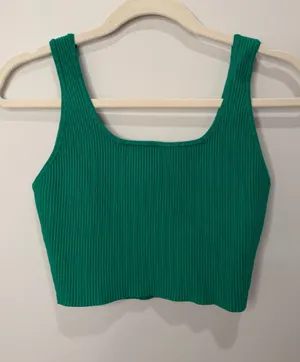 House of Harlow 1960 Green Ribbed Knit Square Neck Crop Tank Top Small thumbnail 1