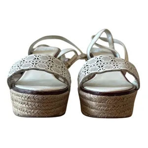 Tory Burch Roselle Platform Espadrille Wedges‎ White Leather 10 thumbnail 3