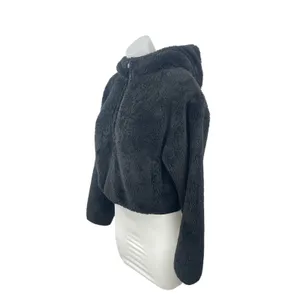 Aritzia Sunday Best Womens Black Faux Fur Long Sleeve Teddy Hooded Coat Jacket S thumbnail 2