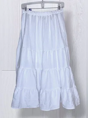 OLIVE & CO. White Tiered Boho Cottagecore Midi Skirt | High Elastic Waist thumbnail 3