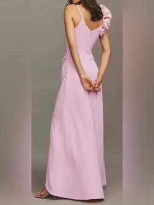 Dress The Population Camelia Ruffle-Shoulder V Neck Crepe Maxi Dress sz L thumbnail 3
