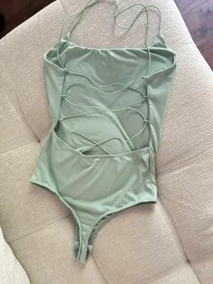 Open Back Bodysuit Top Blue thumbnail 3