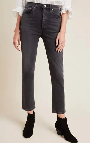 Agolde | Riley High Rise Straight Crop Jeans In Panoramic Black Size 25 thumbnail 3