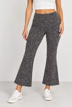 Anthropologie By The Essential Crop Flare Pants Womens Xs Black Animal Print thumbnail 1